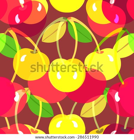 Cherry fruit pattern. Fruit background.  Seamless pattern with cherries