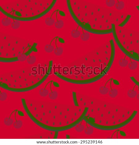 Vector cherry and water melon pattern.  Fruit seamless pattern. Food fruit background
