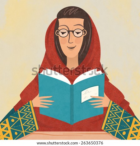A woman of Middle-Eastern ethnicity reading