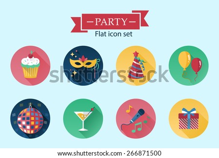 Party, holidays, birthday flat icon set