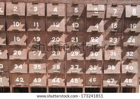 Numbered locker boxes outside the Kuthodaw Pagoda, containing the 729 stupas known as the world\'s biggest book.