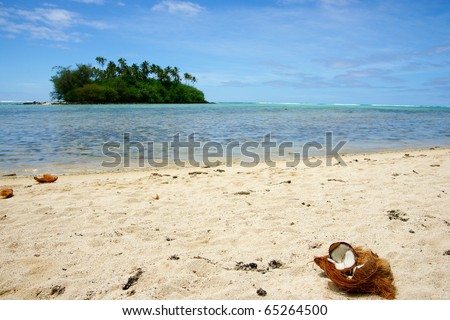 tropical island scene, Cook Islands in South Pacific.