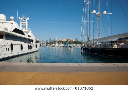 Super yachts moored at Antibes, on French Riviera.