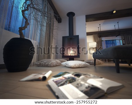fireplace room, 3d image