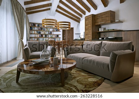 Living room rustic style. 3D render