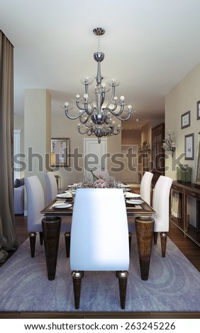 Luxury dining room art deco style. 3D render