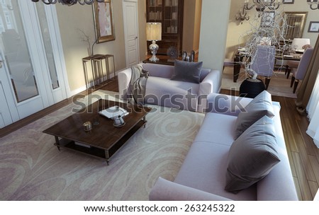 living room art deco style. 3D render