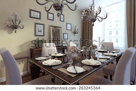 Dining room art deco style . 3D render