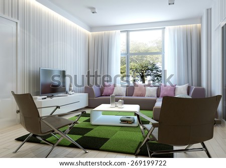 Art deco style living room. 3d render