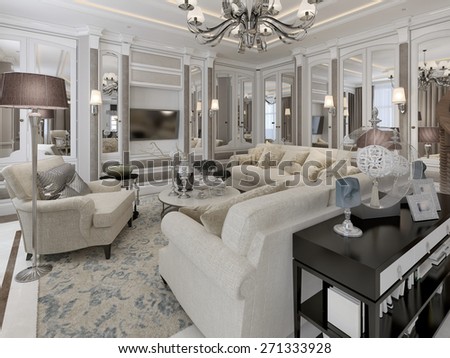 Art deco style living room. 3d render