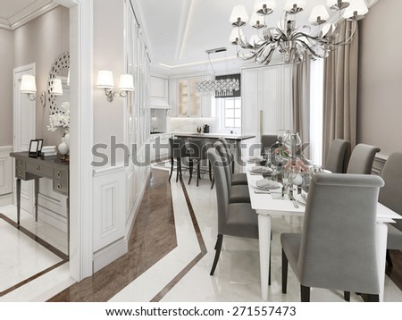 Kitchen-dining room Art Deco style. 3D render