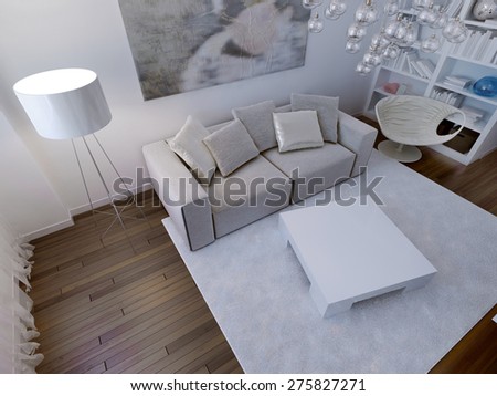 Living room high-tech interior. 3d render