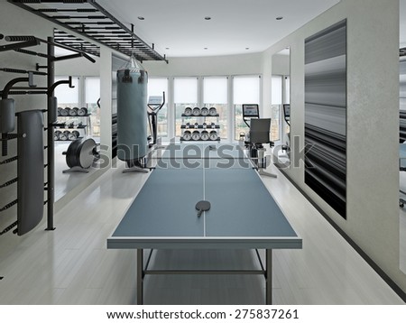 Tennis zone in the gym. 3d render