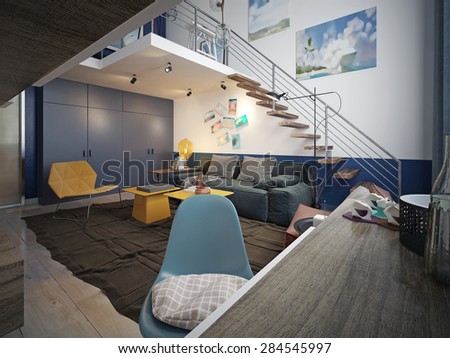 Youth room Contemporary style. 3d render