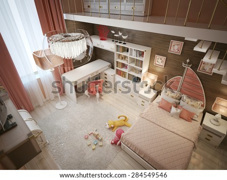 Luxury children\'s room in the Art Nouveau style. 3d render