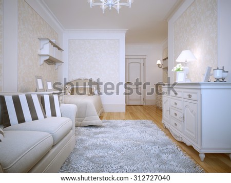 Interior of a provence style bedroom. 3D render