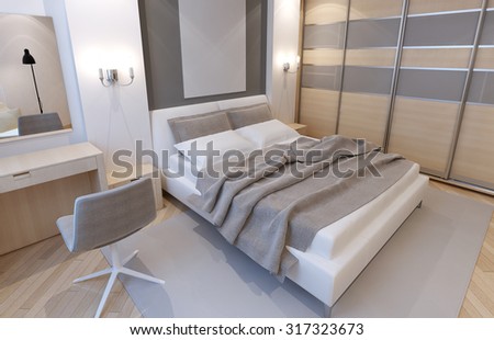 Master bedroom in light colors. Art Deco style in the interior of the bedroom for the refined natures. 3D render