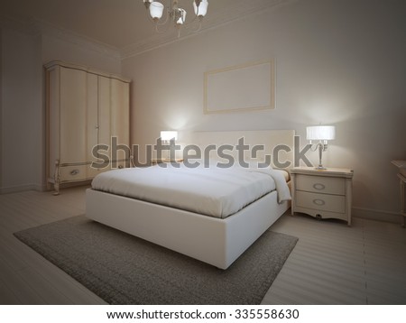 Beautiful interior of bedroom. Master bedroom in light colors. 3D render