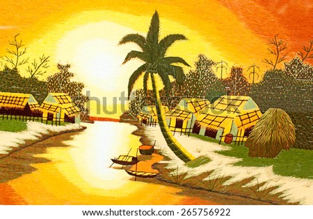 tropical sunset - artwork in painting style