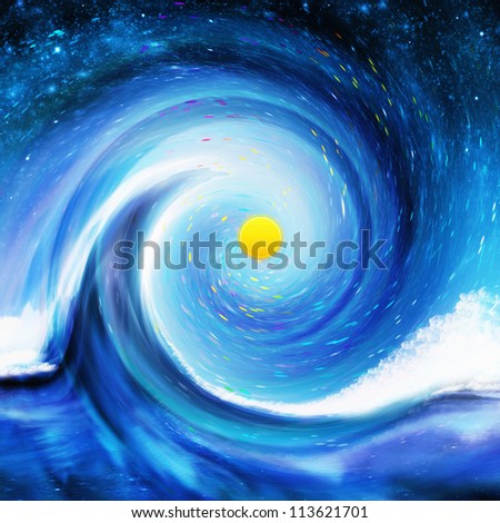 dramatic wave in the space ,abstract painting