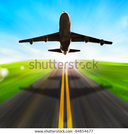 road and plane with speed motion and ray lighting