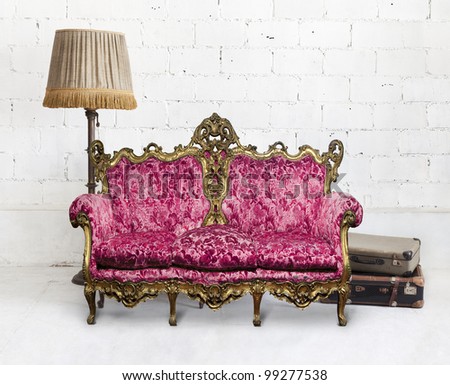 victorian sofa in white room ,,interior design