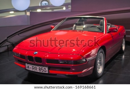Munich, Germany- june 17, 2012: BMW 850 -series car on Stand in BMW Museum in June 17, 2012, Munich, Republic of Germany. Horizontal Image