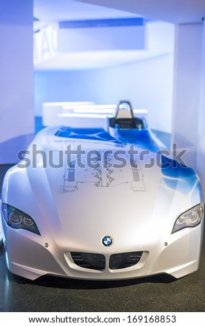 Munich, Germany- june 17, 2012: BMW H2R Hydrogen Powered Racing Concept Car on Stand in BMW Museum in June 17, 2012, Munich, Republic of Germany. Vertical image