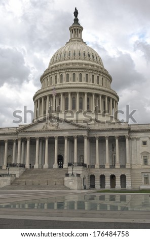 Outside View of US Capitol in Washington DC. Vertical Image. HDR