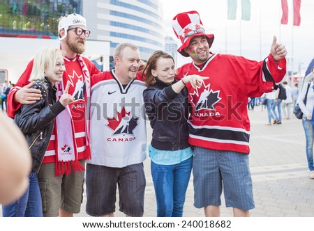 Minsk-Belarus, May, 20: Ice-Hockey Fans from Canada In Minsk having Fun Prior to International Ice Hockey Tournament of Russia and Belarus on May 20, 2014 in Minsk, Republic of Belarus