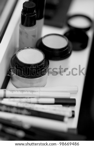 makeup artist tools on the table outside