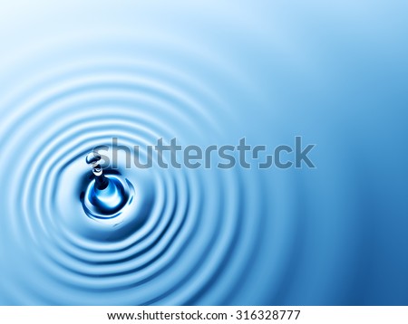Top view of a water drop with ripples