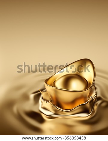 Gold Sycee (Yuanbao) drop on liquid gold