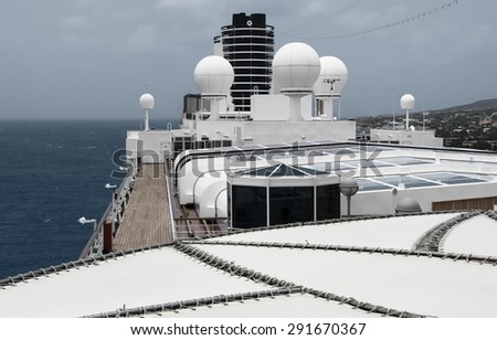 View of the satellite system on top of a  cruise ship
