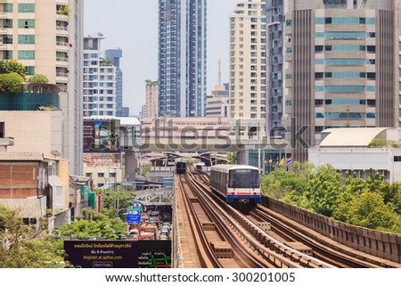 Bangkok, Thailand - July 25, 2015: The Bangkok Mass Transit System , known as BTS or Skytrain, is an elevated rapid transit system in Bangkok. The system consists of 34 stations along two lines.