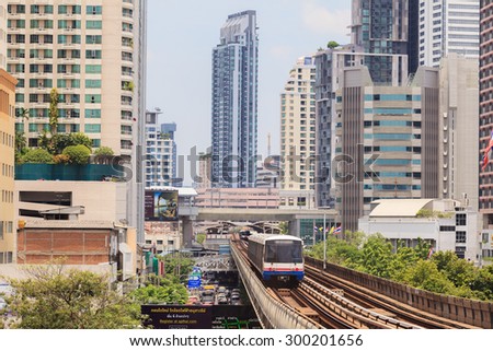 Bangkok, Thailand - July 25, 2015: The Bangkok Mass Transit System , known as BTS or Skytrain, is an elevated rapid transit system in Bangkok. The system consists of 34 stations along two lines.