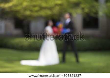 Blurred Background - Bride and Groom bride and groom, Wedding fun box. (Funny married couple fighting)