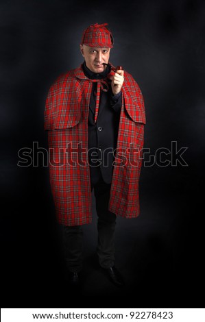 Detective Sherlock Holmes portrait on black