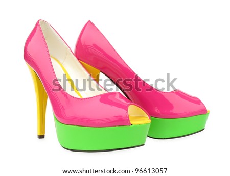 Pink Green Yellow High Heels Open Toe Pump Shoes Stock Photo 96613057 ...