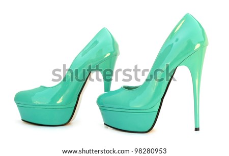 Blue High Heel Shoes on Sky Blue Blue High Heels Pump Shoes Stock Photo 98280953