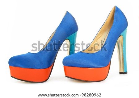 Blue orange high heels pump shoes