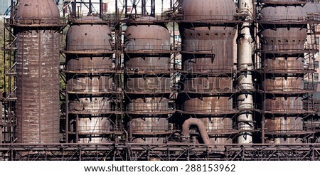 Steel construction of the blast furnace on the plant