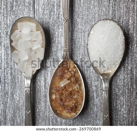various sugar texture on spoon, Various sugar on spoon