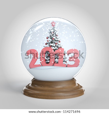 snow globe isolated with christmas tree and a big 2013 as new year present clipping path included