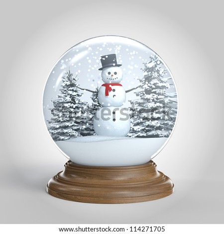 snow globe with snowman on winter scene isolated on white background and with clipping path