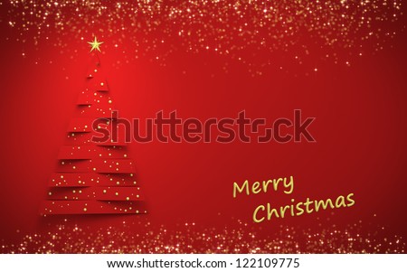 Red christmas card with abstract tree glow effects ans central copy space