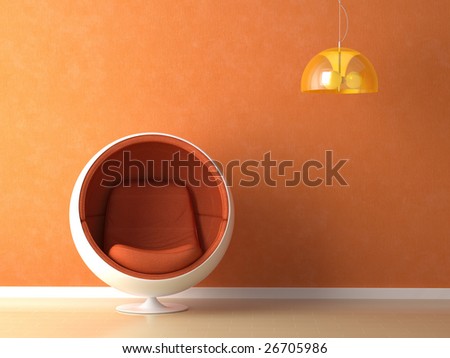 Interior design with minimal elements in orange color