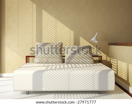 interior 3d scene of sofa-bed on tan wall
