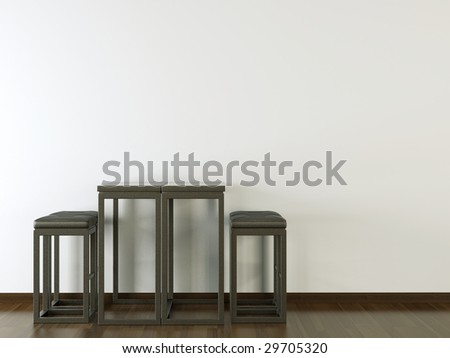 interior design black table and stools on white wall with copy space