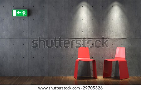 concrete wall design. chairs on concrete wall